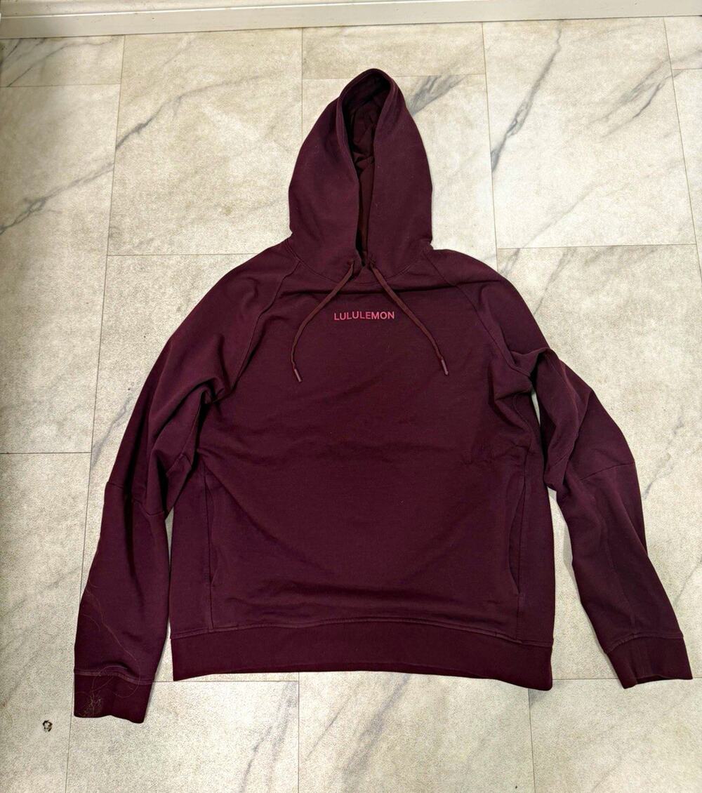Lululemon Women's Cotton Blend Fleece Pullover Hoodie Burgundy Logo Size L